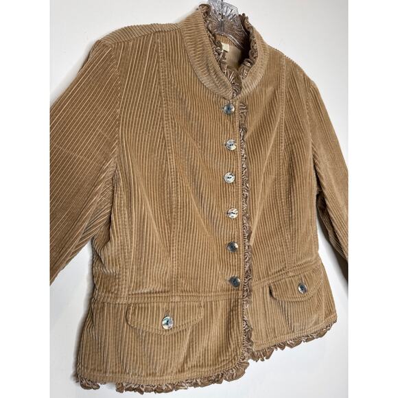 J. Jill Petite Fall Corduroy Jacket Velvet Trim Ruffle Detail Boho Style Medium - Picture 10 of 13